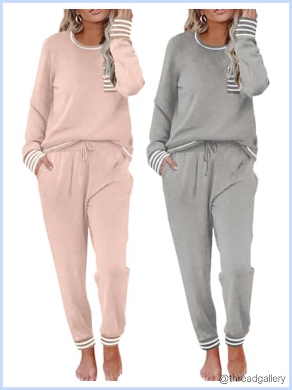 Womens 2 Pack Long Sleeve Pajama Set Soft Sleepwear Loungewear